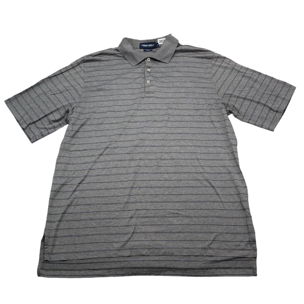 Polo Golf Shirt Mens L Gray Striped by Ralph Lauren Polo Golf Short Sleeve